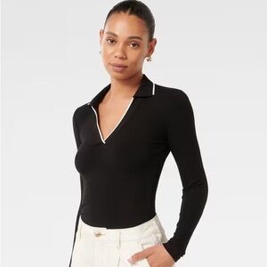 Forever New Ribbed Long Sleeve Polo Top